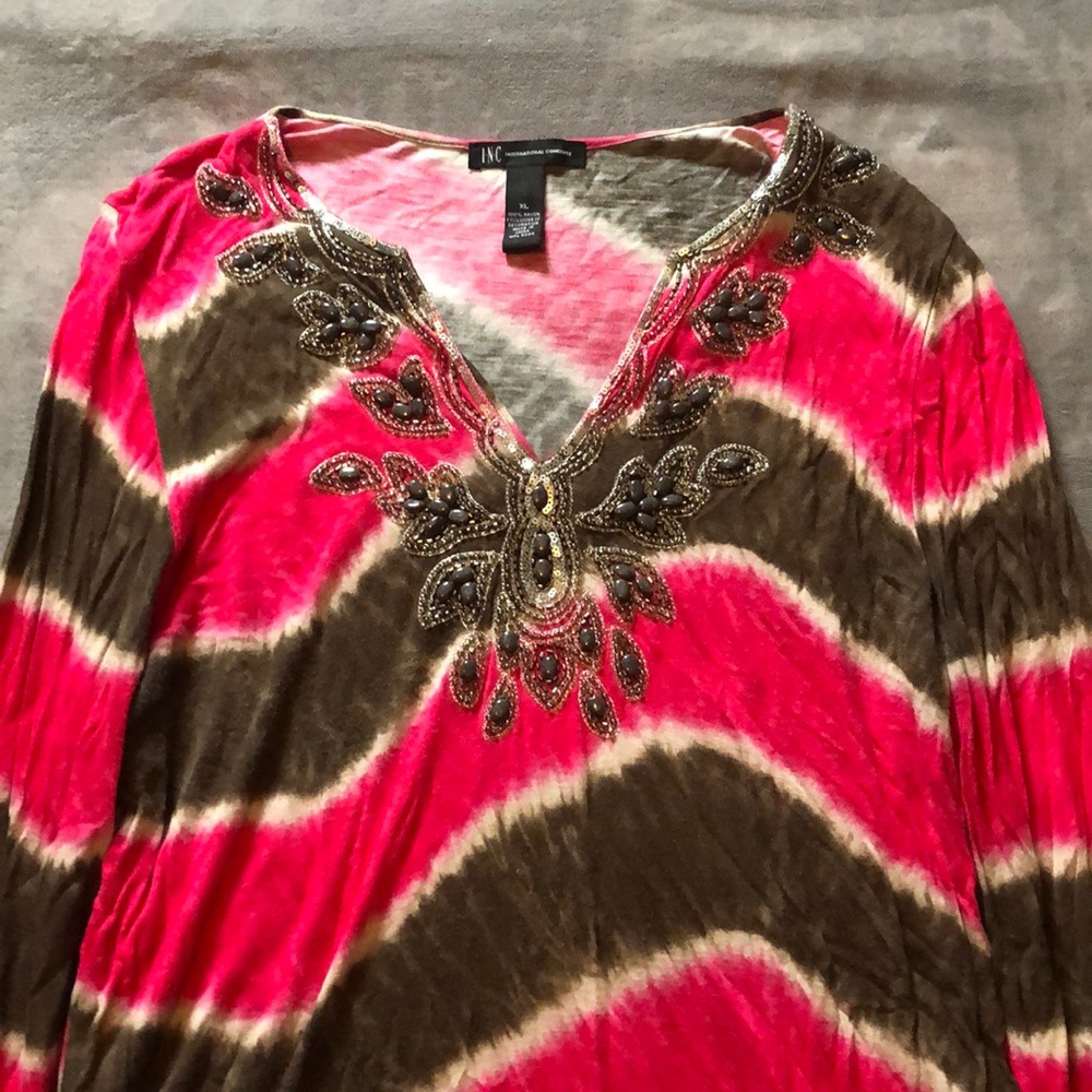 Inc Tie-dying embellished long sleeve blouse